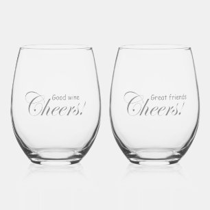 Modern Personalised Good Wine Good Friends Cheers! Stemless Wine Glass