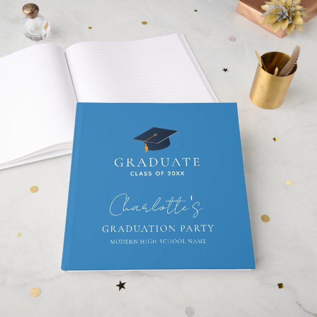 Modern Personalised Graduation Party Design Guest Book (Front Open)