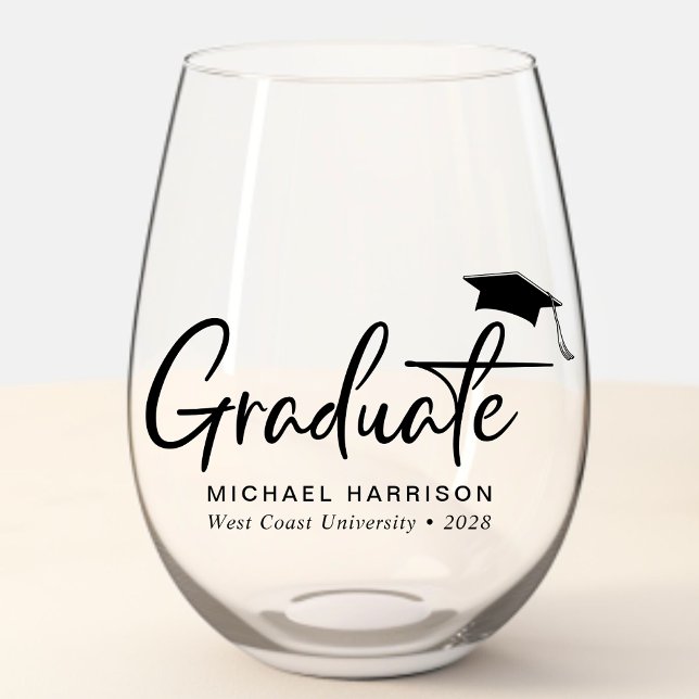 Modern Personalised Graduation Stemless Wine Glass (Creator Uploaded)