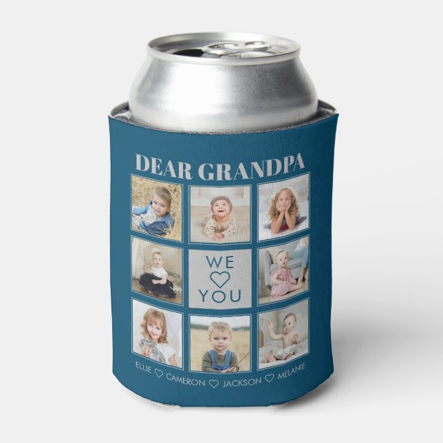 Modern Personalised Grandpa We Love You 8-Photos Can Cooler (Can Front)