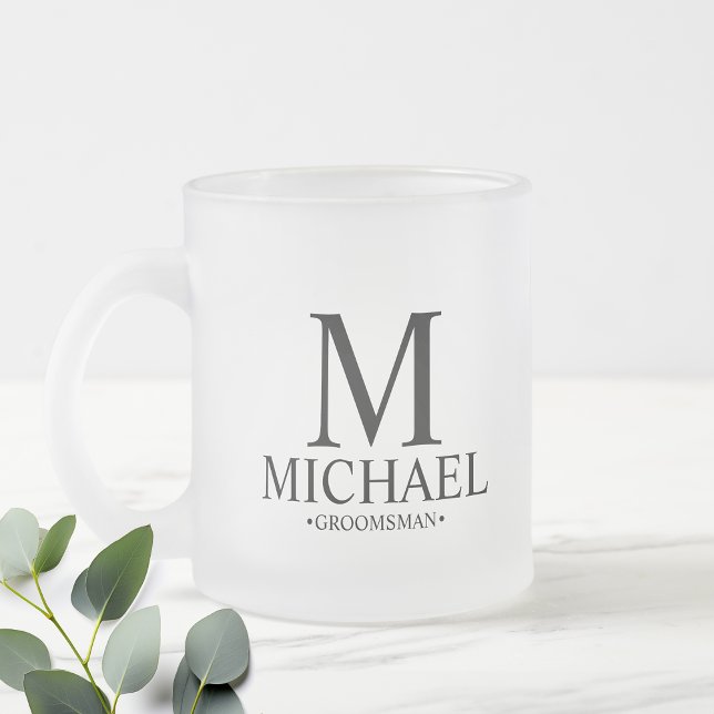 Modern Personalised Groomsman Frosted Glass Coffee Mug (Creator Uploaded)