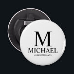 Modern Personalised Groomsman Name and Monogram Bottle Opener<br><div class="desc">Modern Black and White Personalised Groomsman Gifts
featuring personalised monogram,  groomsman's name and title in black classic serif font style on white background.

Also perfect for Best Man,  Father of the Bride and more.</div>