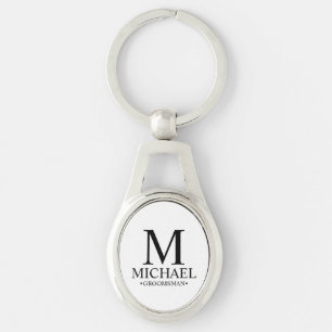 Modern Personalised Groomsman Name and Monogram Key Ring