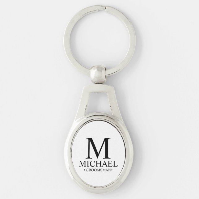 Modern Personalised Groomsman Name and Monogram Key Ring (Front)