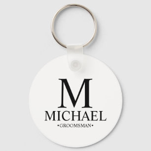Modern Personalised Groomsman Name and Monogram Key Ring