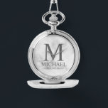 Modern Personalised Groomsman Name and Monogram Watch<br><div class="desc">Modern Personalised Groomsman Gifts featuring personalised monogram, groomsman's name and title in grey classic serif font style on white marble background. Also perfect for Best Man, Father of the Bride and more. Please note: The marble details are simulated in the artwork. No actual marble will be used in the making...</div>