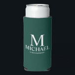 Modern Personalised Groomsman Seltzer Can Cooler<br><div class="desc">Modern Personalised Groomsman Gifts
featuring personalised monogram,  groomsman's name and title in white classic serif font style on emerald green background.

Also perfect for Best Man,  Father of the Bride and more.</div>