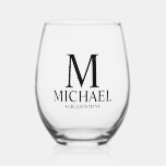 Modern Personalised Groomsman Stemless Wine Glass<br><div class="desc">Modern Personalised Groomsman Gifts
featuring personalised monogram,  groomsman's name and title in classic serif font style.

Also perfect for Best Man,  Father of the Bride and more.</div>