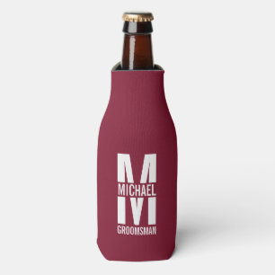 Modern Personalised Groomsmen Monogram and Name Bottle Cooler