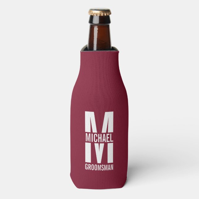 Modern Personalised Groomsmen Monogram and Name Bottle Cooler (Bottle Front)
