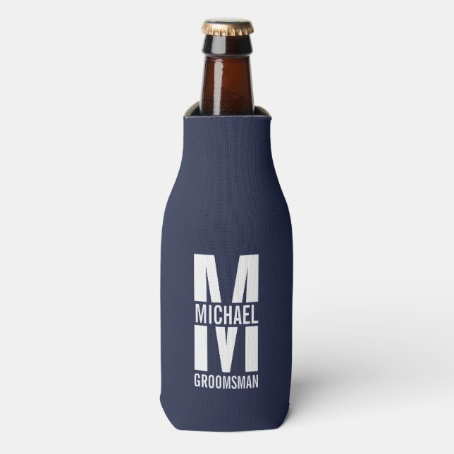 Modern Personalised Groomsmen Monogram and Name Bottle Cooler (Bottle Front)