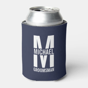 Modern Personalised Groomsmen Monogram and Name Can Cooler