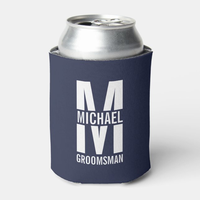 Modern Personalised Groomsmen Monogram and Name Can Cooler (Can Front)