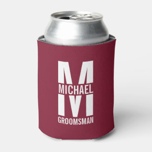 Modern Personalised Groomsmen Monogram and Name Can Cooler
