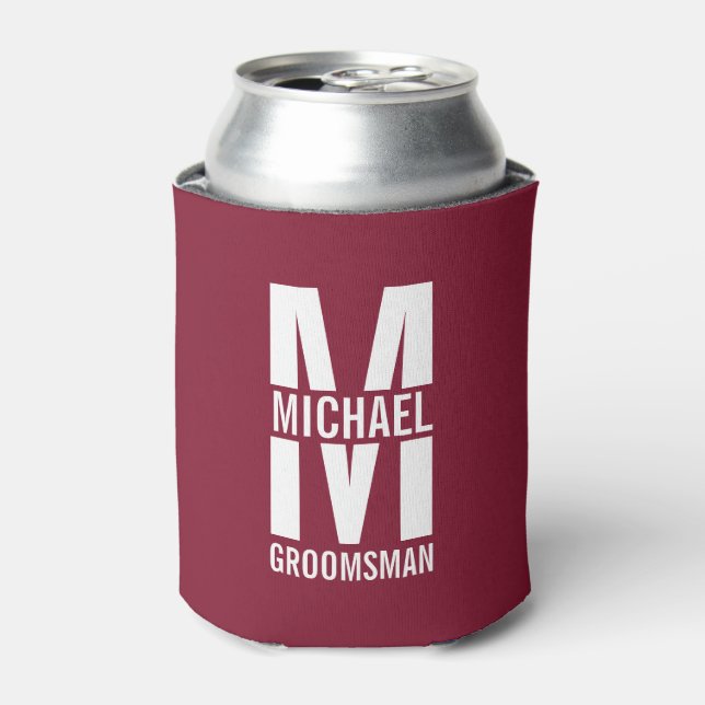 Modern Personalised Groomsmen Monogram and Name Can Cooler (Can Front)