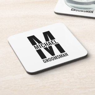 Modern Personalised Groomsmen Monogram and Name Coaster