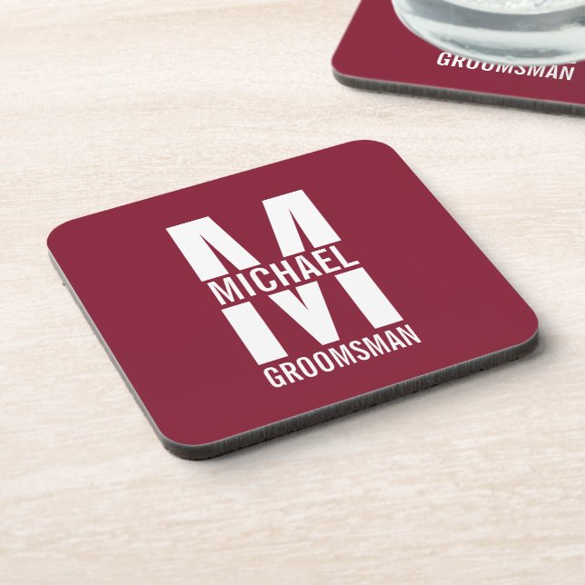 Modern Personalised Groomsmen Monogram and Name Coaster (Left Side)