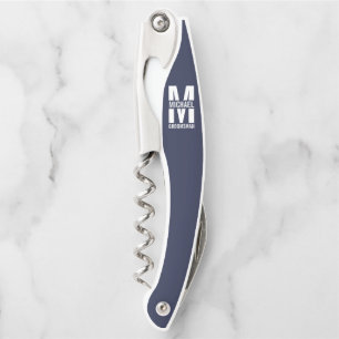Modern Personalised Groomsmen Monogram and Name Corkscrew
