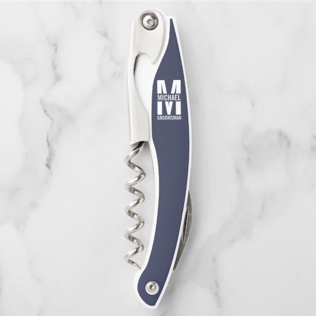 Modern Personalised Groomsmen Monogram and Name Corkscrew (Front)