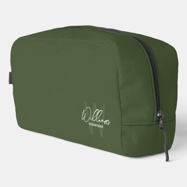 Modern Personalised Groomsmen Monogram and Name Dopp Kit (Right Corner)