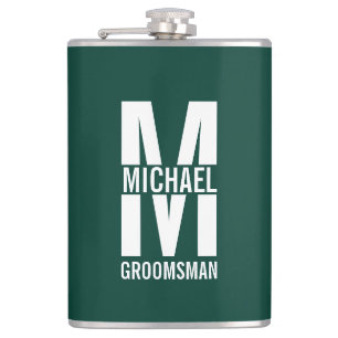 Modern Personalised Groomsmen Monogram and Name Hip Flask