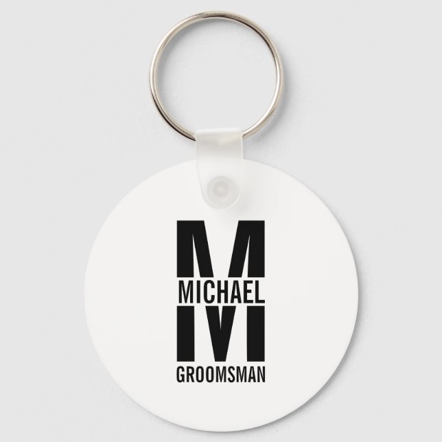 Modern Personalised Groomsmen Monogram and Name Key Ring (Front)