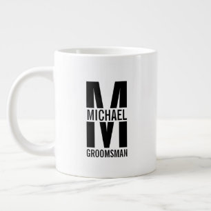 Modern Personalised Groomsmen Monogram and Name Large Coffee Mug
