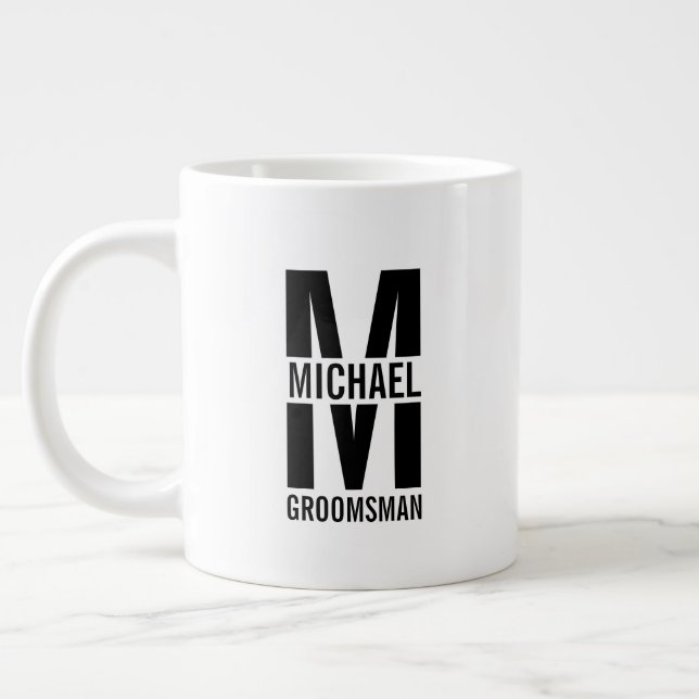 Modern Personalised Groomsmen Monogram and Name Large Coffee Mug (Left)