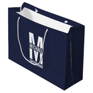 Modern Personalised Groomsmen Monogram and Name Large Gift Bag
