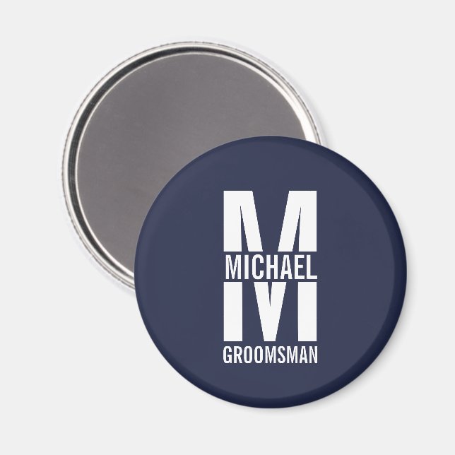 Modern Personalised Groomsmen Monogram and Name Magnet (Front/Back)