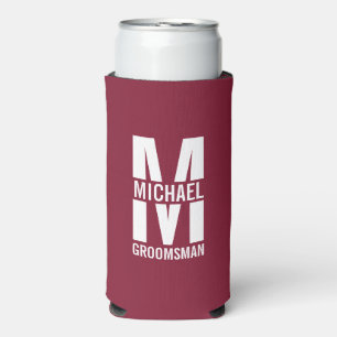 Modern Personalised Groomsmen Monogram and Name Seltzer Can Cooler