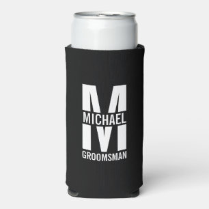 Modern Personalised Groomsmen Monogram and Name Seltzer Can Cooler