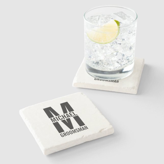 Modern Personalised Groomsmen Monogram and Name Stone Coaster (Side)
