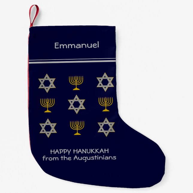 Modern Personalised Hanukkah Small Christmas Stock Stocking (Front)