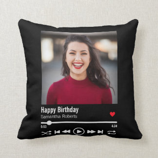 Modern Personalised Happy Birthday Photo Cushion