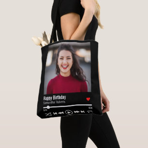 Modern Personalised Happy Birthday Photo Tote Bag