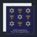 Modern Personalised Happy Hanukkah  Holiday Card<br><div class="desc">Modern, personalised HAPPY HANUKKAH holiday greeting card, showing faux gold and silver STAR OF DAVID and MENORAH in a tiled pattern against a midnight blue background. Text reads HAPPY HANUKKAH with a placeholder name, and is CUSTOMIZABLE, so you can PERSONALIZE it by adding your name or other text. You can...</div>