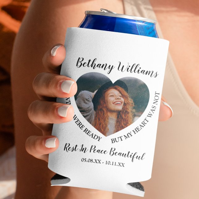 Modern Personalised Heart Photo Memorial Can Cooler (Creator Uploaded)