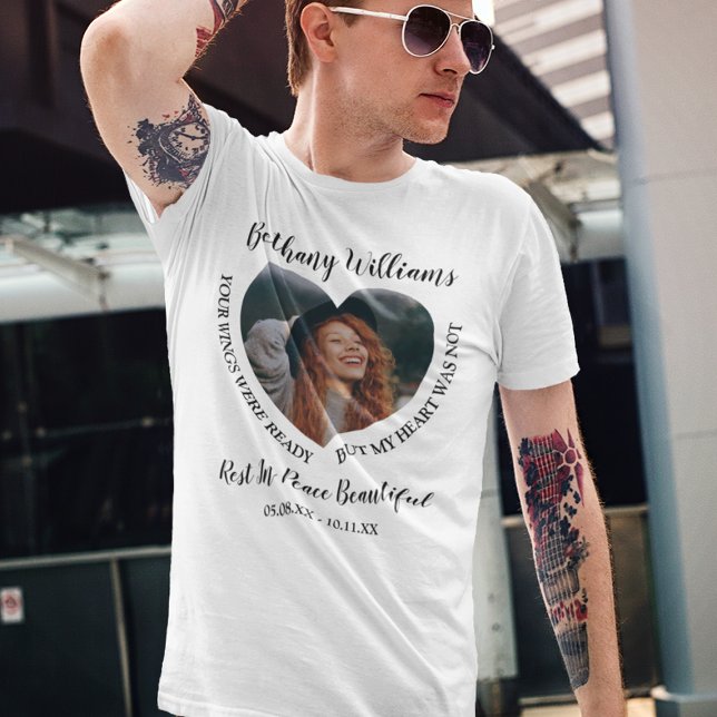 Modern Personalised Heart Photo Memorial T-Shirt (Creator Uploaded)