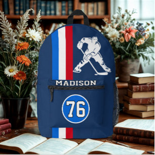 Modern Personalised Ice Hockey Player Name Number  Printed Backpack
