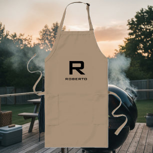 Modern personalised khaki beige bbq apron for men
