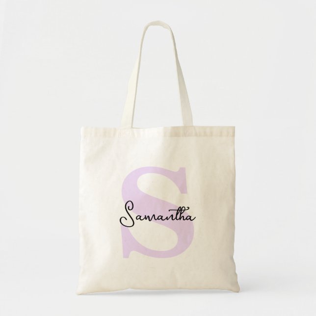 Modern Personalised Lavender Initial Wedding Tote Bag (Front)