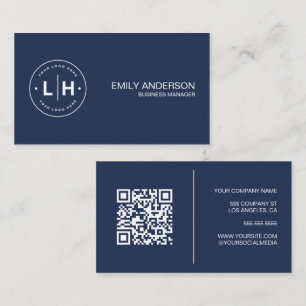 Modern Personalised Logo QR Navy Blue Business Card