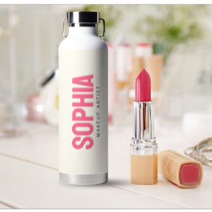 Modern Personalised Makeup Artist Name Pink Text Water Bottle