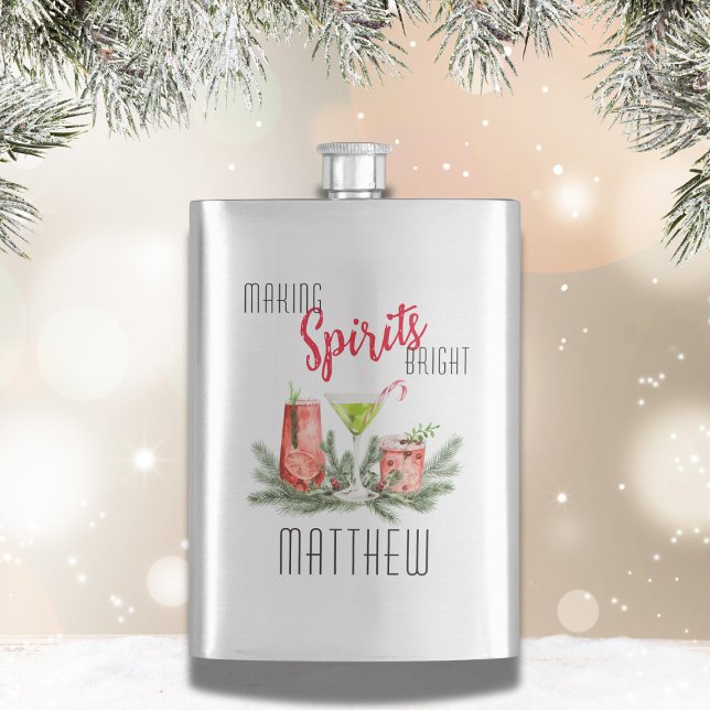 Modern Personalised Making Spirits Bright Hip Flask (Creator Uploaded)