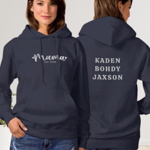 Modern Personalised Mama Front & Back Typography Hoodie