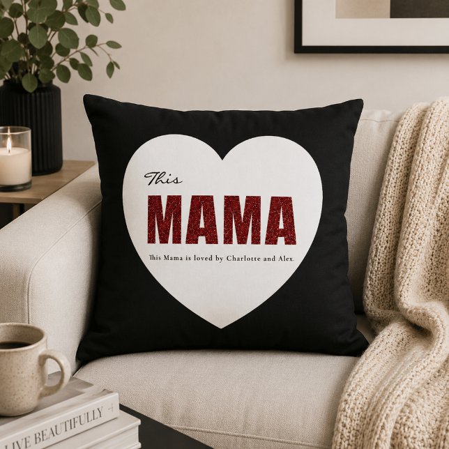 Modern Personalised Mama Heart Throw Pillow (Creator Uploaded)