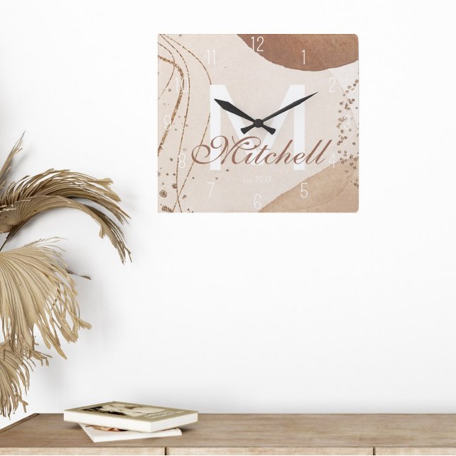 Modern Personalised Monogram Abstract Square Wall Clock (Creator Uploaded)
