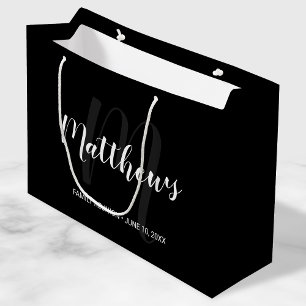 Modern Personalised Monogram and Family Name Black Large Gift Bag