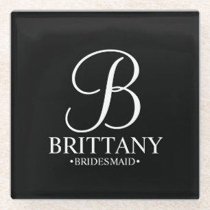 Modern Personalised Monogram and Name Bridesmaid Glass Coaster